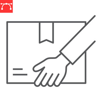 Received parcel line icon, service and courier, hand holding package vector icon, vector graphics, editable stroke outline sign, eps 10.