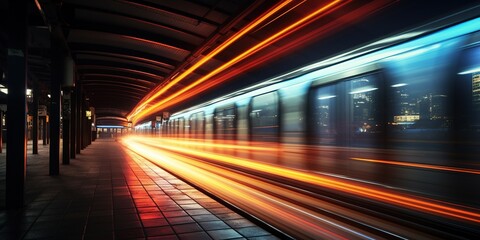 Fototapeta na wymiar A long exposure photo of a subway station.