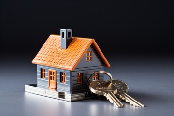 Key ring with keys and miniature home. New home concept.