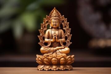 statuette of buddha on a wooden surface