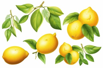 Realistic set of illustrations featuring yuzu citrus fruit. Generative AI