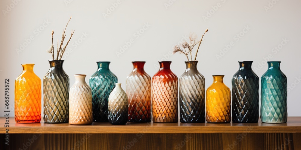 Wall mural A row of vases sitting on top of a shelf.