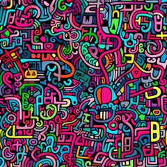 Fototapeta na wymiar Ornate doodles mandala colorful zentangle abstract ethnic tribal cartoon repeat pattern happy hippy psychedelic trippy