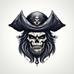 logo emblem tattoo with the skull of a dead pirate in hat on a white isolated background