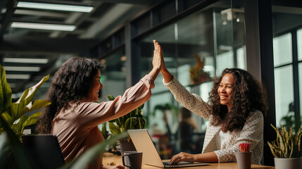 Colleagues Celebrating with High Five in Office