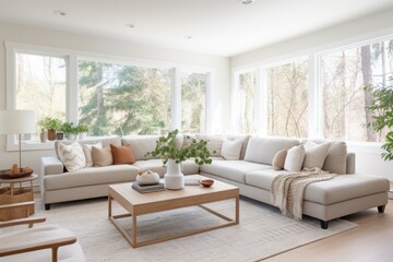 bright living room with large open windows