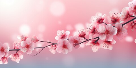 Abstract beauty modern flower banner with delicate cherry blossom flowers on surface futuristic background of smooth flowing. Trendy oriental floral background. Copy space.