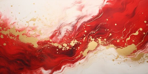 Abstract marble marbled ink painted painting texture luxury background banner - Red waves swirls gold painted splashes
