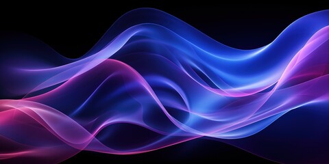 Abstract wavy fluid light colorful blue violet isolated on black background in concept modern, technology, science, music