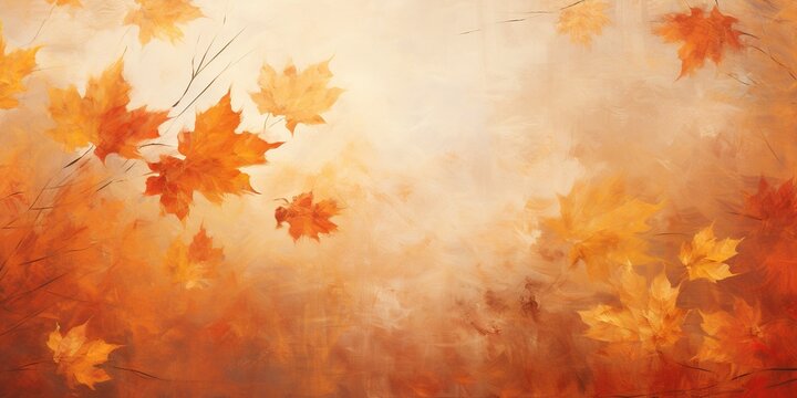 Background image of autumn foliage in the style of digital oil painting, showcasing rustic textures in colors of harvest gold and pumpkin orange, capturing the aesthetics of fall with palett