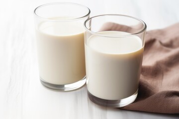 Obraz na płótnie Canvas two cups of coffee next to a cup of milk