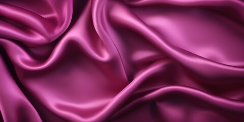 Fototapeta premium Dark magenta purple silk satin. Soft folds on a shiny fabric. Luxury background with space for design. Banner. Wide. Long. Panoramic. Christmas, Valentine. Flat lay, top view table. Template