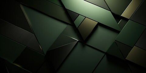 Dark olive green abstract modern background for design. Geometric shapes, triangles, squares, rectangles, stripes, lines. Futuristic - obrazy, fototapety, plakaty