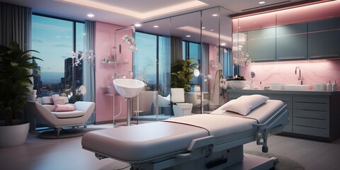 Dermatology and beauty clinic treatment Interior decoration for VIP customers by expert dermatologists. Beauty salon, spa, massage with equipment to to help relax, physiotherapy, relaxing massage.