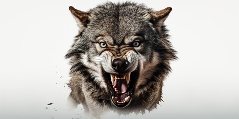 Front view of ferocious looking Wolf animal looking at the camera with mouth open isolated on a transparent background - Powered by Adobe