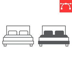 Double bed line and glyph icon, bedroom and hotel service, bed vector icon, vector graphics, editable stroke outline sign, eps 10.