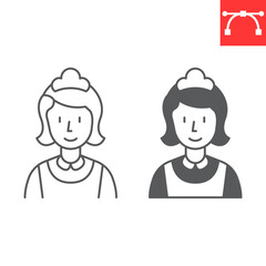 Maid line and glyph icon, woman cleaner and hotel services, cleaning lady vector icon, vector graphics, editable stroke outline sign, eps 10.