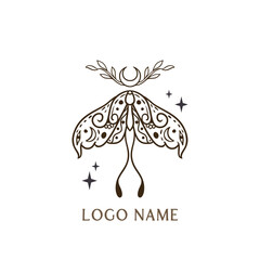 Butterfly Vector illustration. Vintage hand drawn tattoo. Magic Animal nature in Zen boho style. Black and white