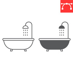 Bathtub line and glyph icon, hygiene and hotel services, bathroom vector icon, vector graphics, editable stroke outline sign, eps 10.