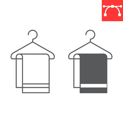 Towel on hanger line and glyph icon, laundry and hotel services, bath towel vector icon, vector graphics, editable stroke outline sign, eps 10.