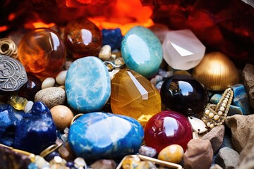 diverse treasured gemstones signifying sacred rituals