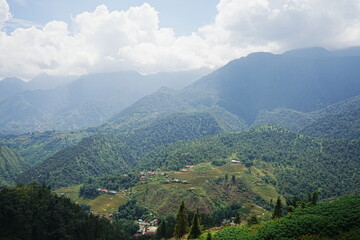 Obraz premium Amazing Rice Paddy or Rice Field in hidden Mountain, Sapa, Vietnam - ベトナム サパ 棚田