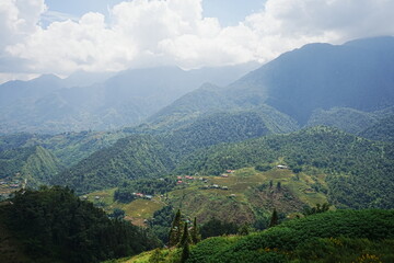 Fototapeta premium Amazing Rice Paddy or Rice Field in hidden Mountain, Sapa, Vietnam - ベトナム サパ 棚田