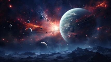 Universe scene with planets stars and galaxies - obrazy, fototapety, plakaty