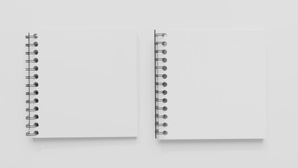 Notebook spiral binder set isolated on fluffy gray background. 3D illustration - mockup 