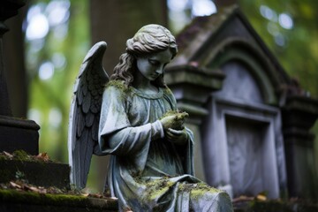 Fototapeta premium a stone angel statue in an old graveyard