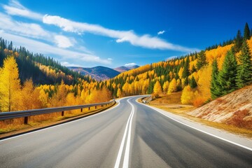 Autumn beautiful road. Fall trip. AI generated