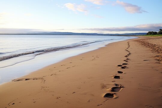 image of a sandy beach with footprints leading into the distance