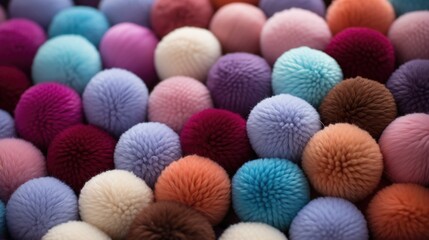 Different color wool balls on texture background, closeup view ,