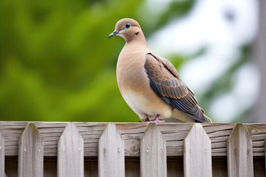 mourning dove perched on a wooden fence - Powered by Adobe