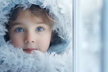 Child in frosty icy Winter Wonderland  - first snow - AI Generated
