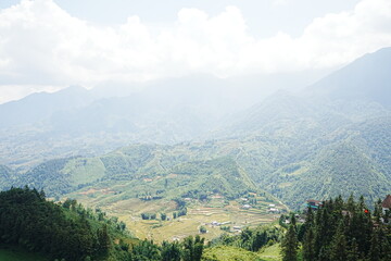 Fototapeta premium Amazing Rice Paddy or Rice Field in hidden Mountain, Sapa, Vietnam - ベトナム サパ 棚田