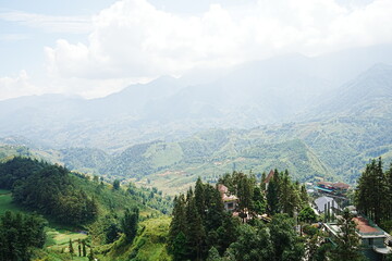 Fototapeta premium Amazing Rice Paddy or Rice Field in hidden Mountain, Sapa, Vietnam - ベトナム サパ 棚田