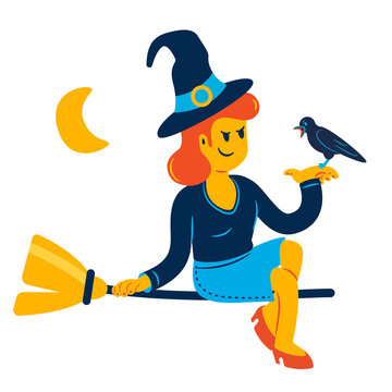 Halloween witch on broom