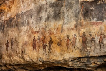 century-old cave paintings on a rough rock wall