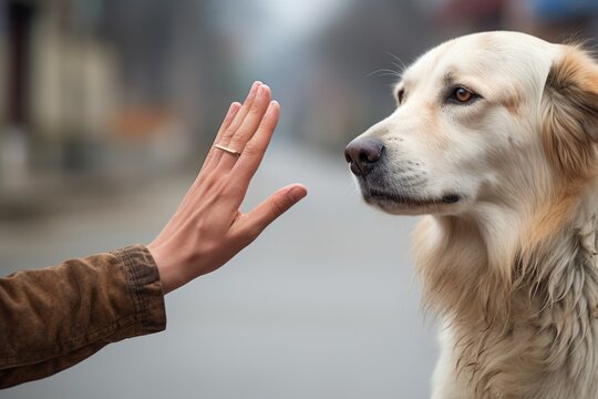 a person reaching out to pet a stray dog