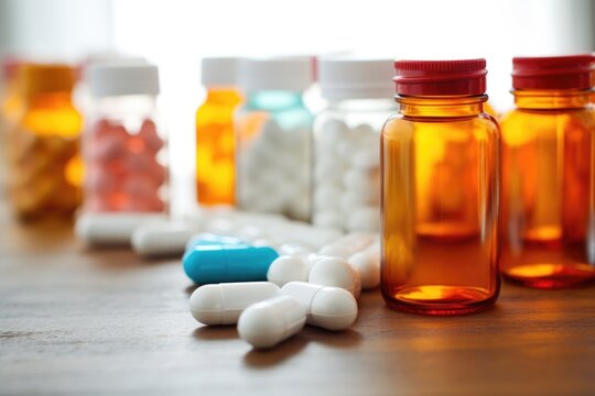 Pharmacy Prescription Bottles On A Table