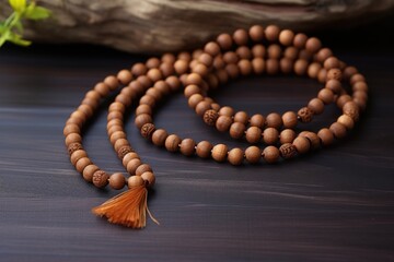 Fototapeta premium gurus sandalwood necklace on a plain cloth
