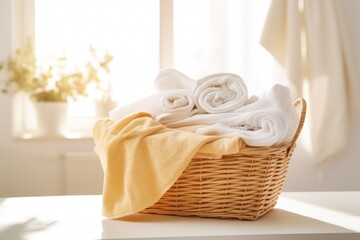 Fototapeta na wymiar basket of clean laundry in a sunny room