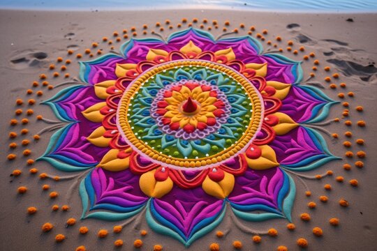 a mandala made with colorful sand