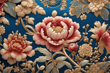 Chinoiserie blanket wallpaper pattern seamless design - Generative AI