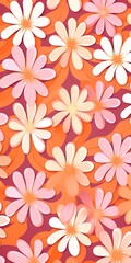 Groovy 1970s vintage retro floral pink flower power illustration with orange and pink colors