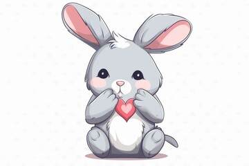 Illustration of affectionate rabbit holding heart, adorable item design with transparent background. Generative AI