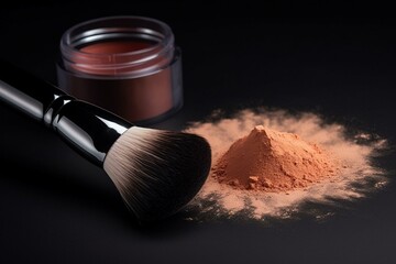 A brush and powder for applying makeup. Generative AI