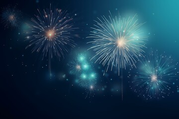 sparkling fireworks on blue background. Generative AI
