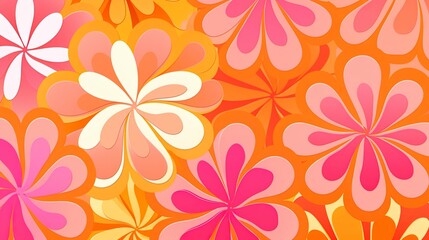 Groovy 1970s vintage retro floral pink flower power illustration with orange and pink colors